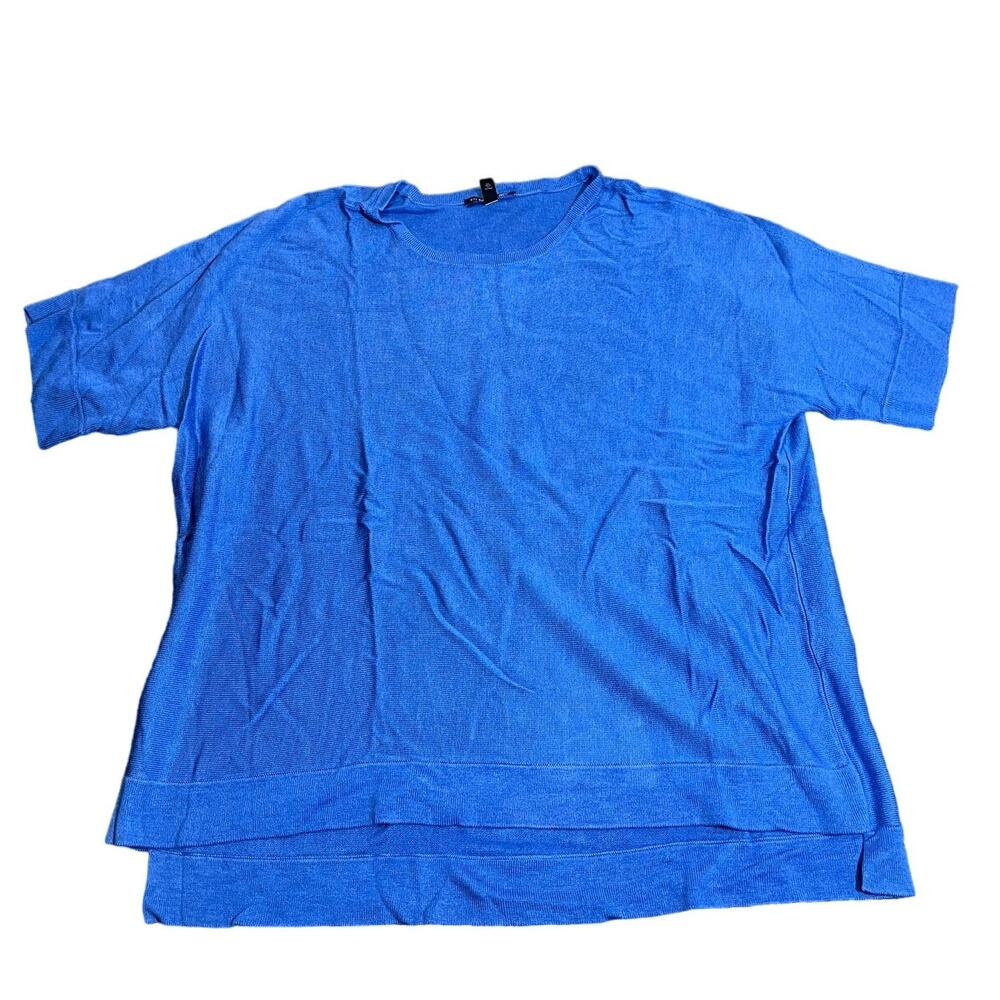 Eileen Fisher Tencel Short Sleeve Sweater Blouse Shirt Blue Size Large
